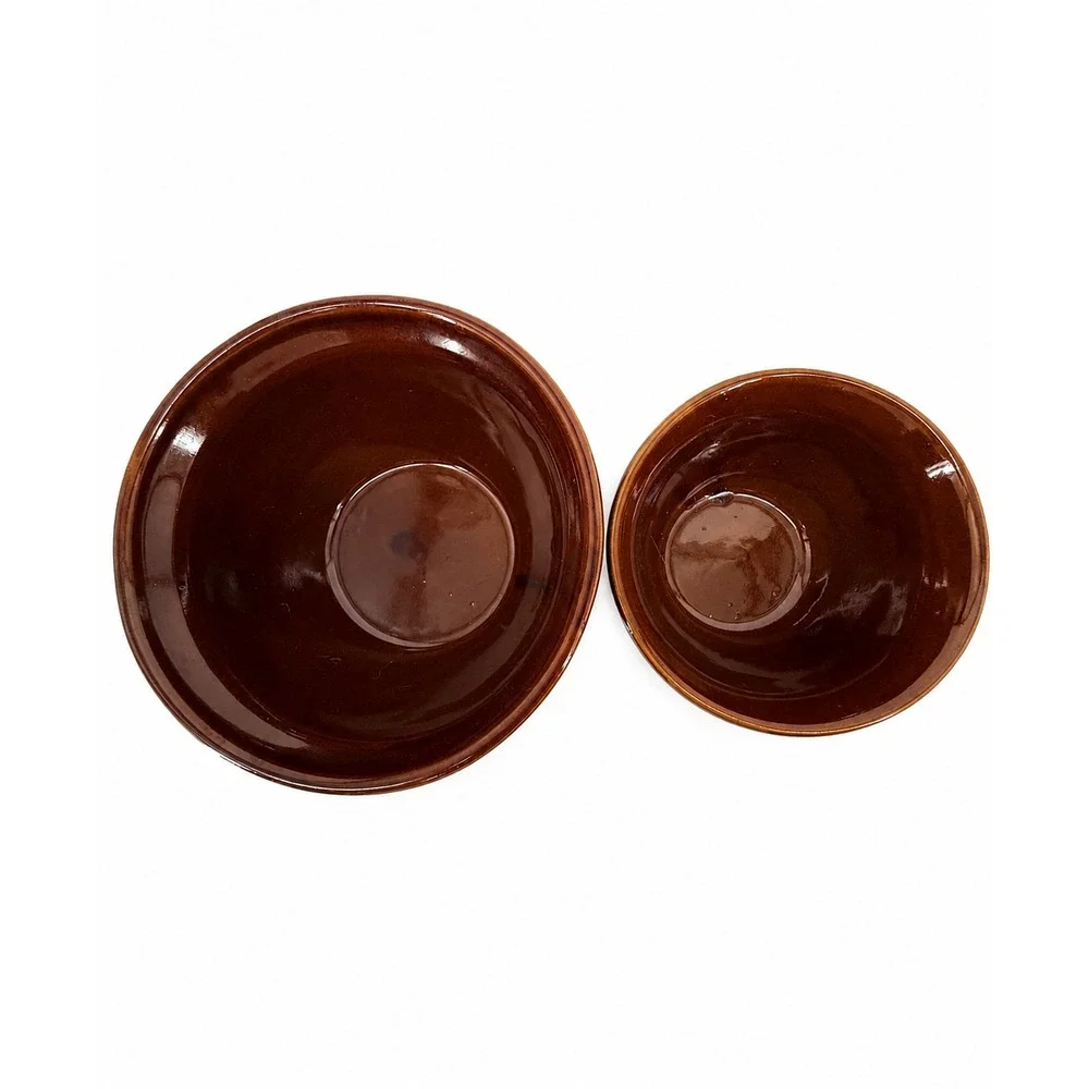 Monmouth Pottery Beehive Mixing Bowls Stoneware Set 2 USA Maple Leaf Brown